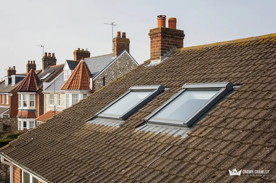 Two roof windows set into a brown tiled roof